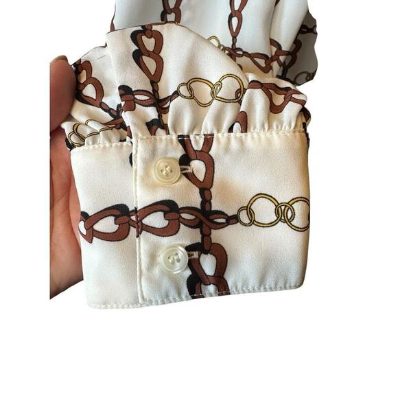 Talbots 2X Petite Crepe Tie Neck Blouse Chain Print Equestrian Long Sleeve - Picture 5 of 12